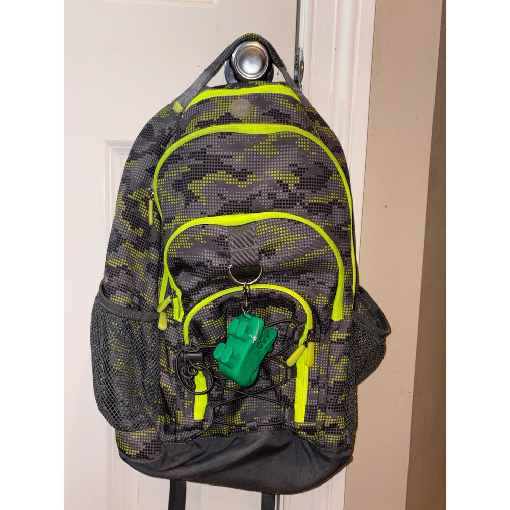 PB Teen Digital Pixel Camo Backpack Gray Yellow Neon Alligator Charm